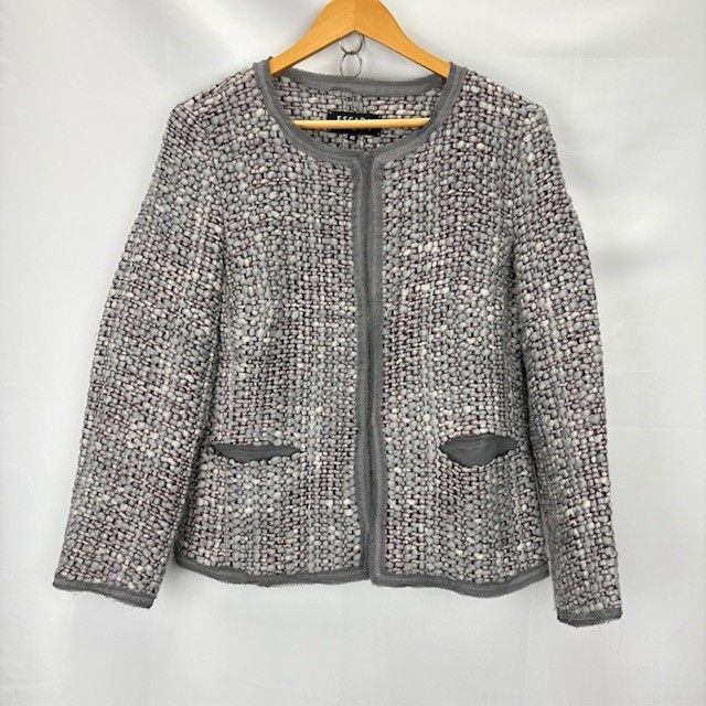 YK　エスカーダ ESCADA SPORT 羊毛混 ラウンドカラー ニットジャケット サイズ40