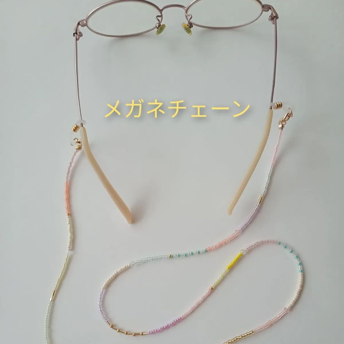 再入荷【119】ローズクォーツ天然石とお花❀マスクストラップ＆メガネ