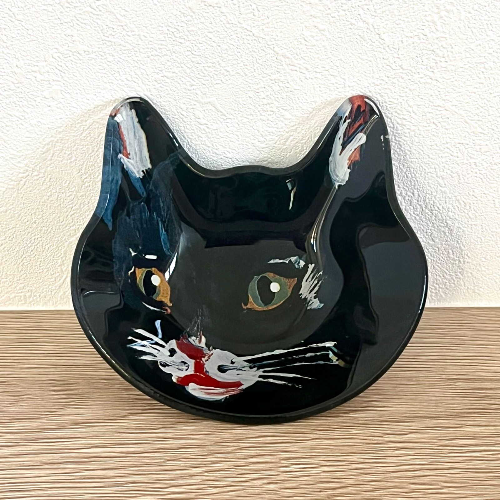 ナタリーレテ ガラスプレート 黒猫 フェイスプレート 小物入れ 什器 