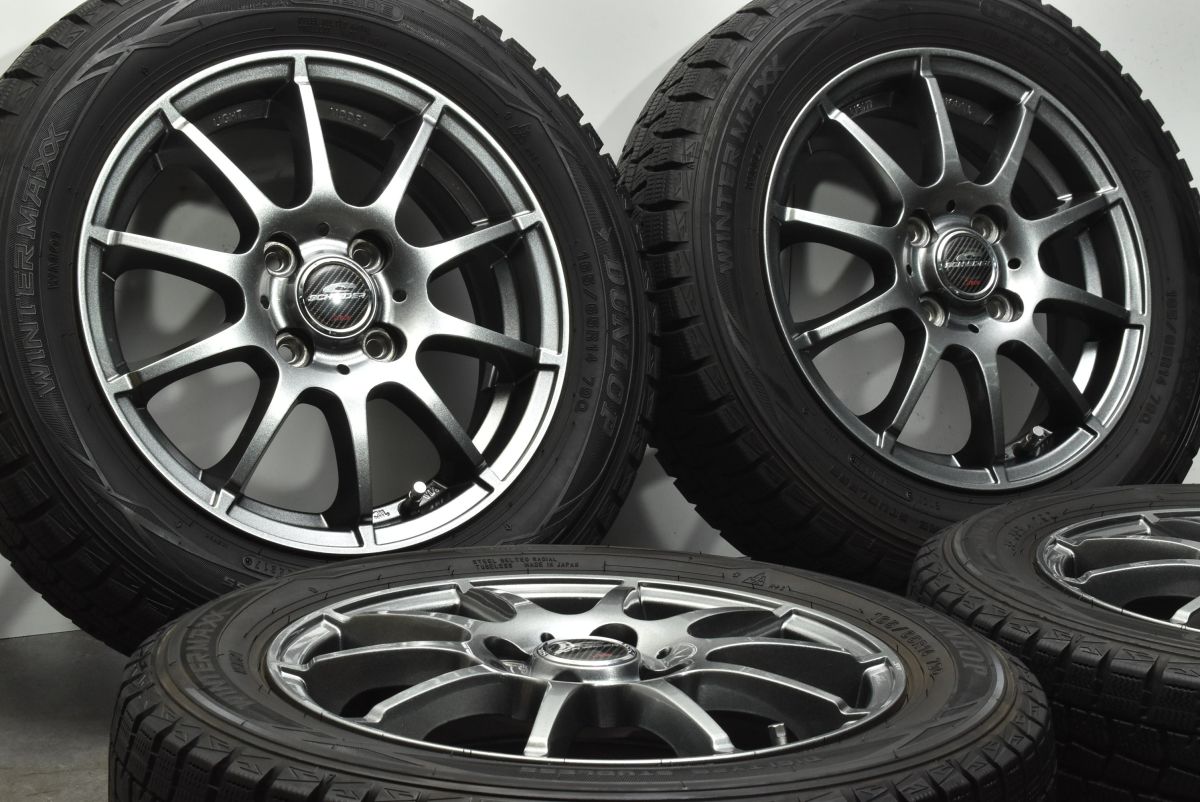 【美品】シュナイダー 14in 4.5J +40 PCD100 ダンロップ ウィンターマックスWM01 165/65R14 パッソ ルーミー タンク ソリオ トール ブーン