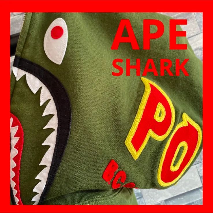 APE SHARK レア品】シャーク ベスト パーカー カーキー色 Mサイズ ...