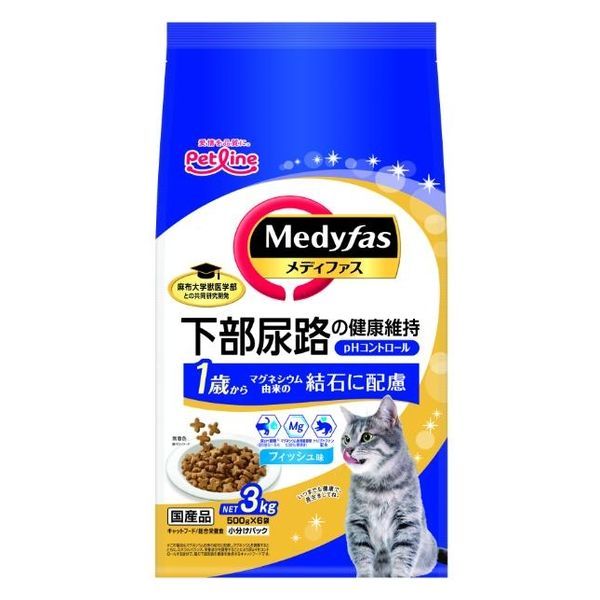 セット ペットライン メディファス 猫用 1歳～ フィッシュ味 国産 3 kg 500 g×6袋
