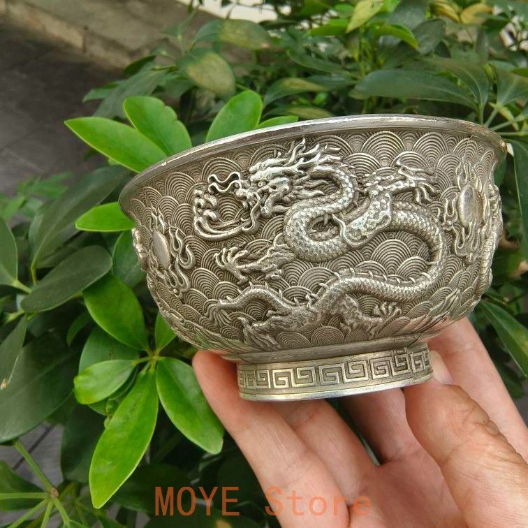 銅製 浮彫双龍戯珠碗 茶碗 装飾品 工芸品置物 - メルカリ