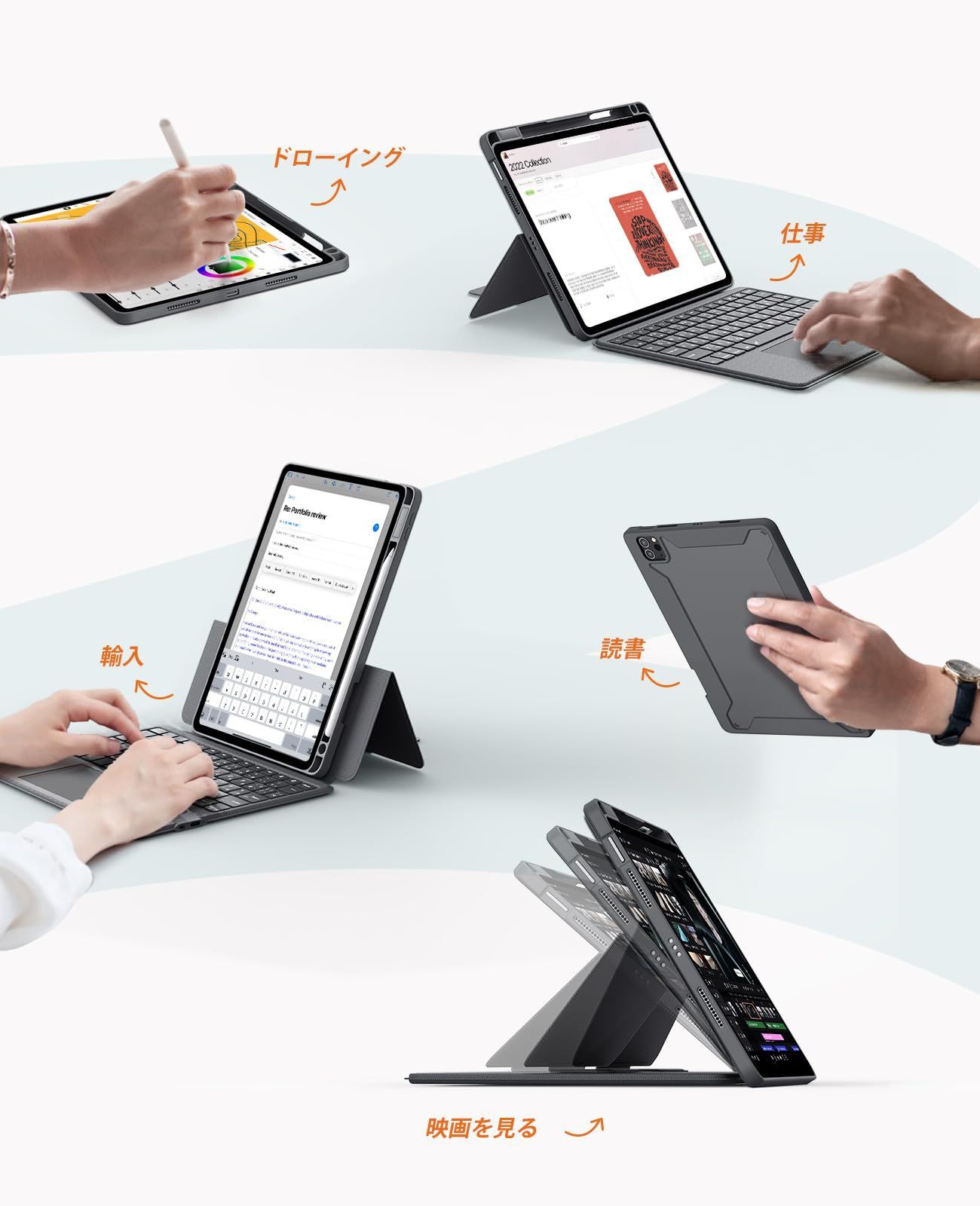 在庫 ブラック 収納 Pencil ペンシルホルダー付き type-c充電式 耐傷性 15°～180°調整 ブラケット落下防止 7色バックライト タッチパッド搭載 キーボード通用 第6 M2 5 4世代 air ipad 11イン CHRISTIANNAURATH_COM_BR