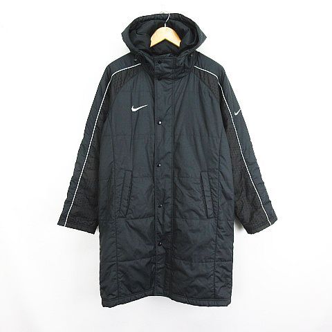 ナイキ NIKE ベンチコート アウター 長袖 フード ジップアップ ロング丈 ロゴ 中綿 S ブラック スポーツウェア ※EKM