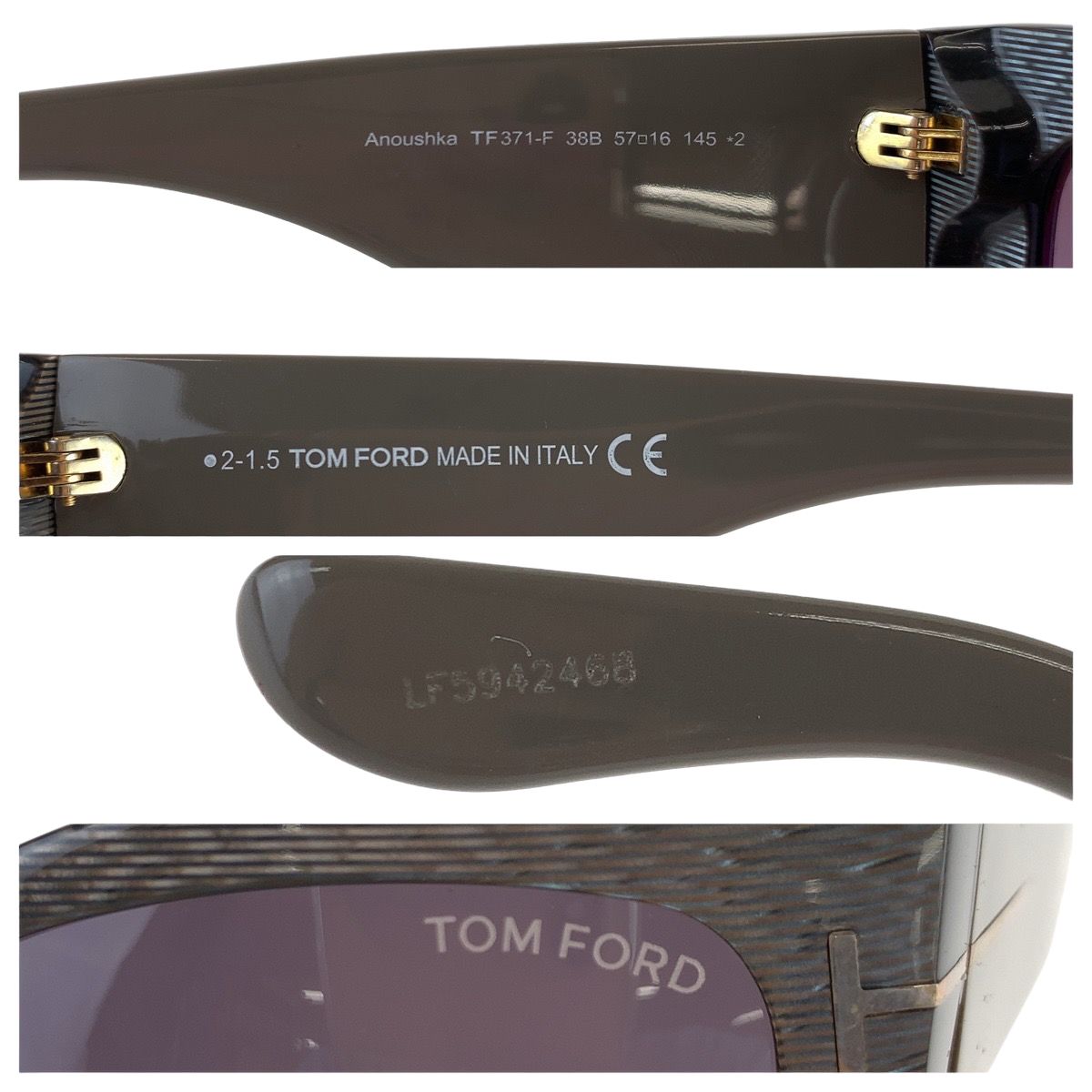 美品 TOM FORD トムフォード Anoushka グレー プラスチック TF371-F