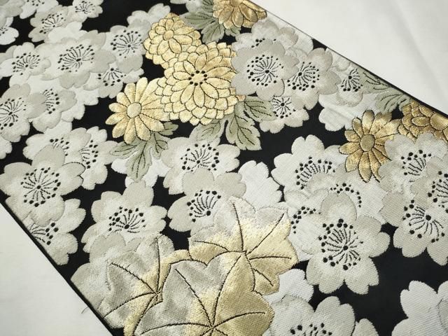 平和屋着物●六通柄袋帯　唐織　舞花文　黒地　金糸　やまと誂製　正絹　逸品　CAAU1108yk 平和屋着物○六通柄袋帯 唐織 舞花文 黒地 金糸 やまと誂製