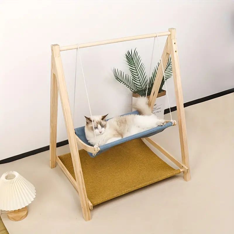猫用 ハンモック 二段 据え置き 自立式 キャットベッド 猫 ベッド 木材 シンプル 頑丈 丈夫 ユニーク かわいい おしゃれ 室内 置き型 大型 大きめ 春 夏 秋 冬 通年 オールシーズン ペット用品 猫用 小型猫 中型猫 大型猫