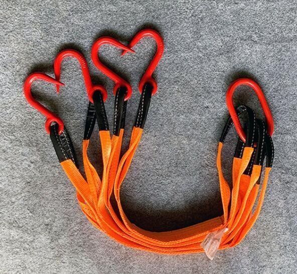 玉掛け用金具付き ベルトスリング 4点吊りスリングベルト 炭素鋼製 フック付き リング付き ポリエステル製 ベルト長さ1m 耐荷重4tDL05LYX