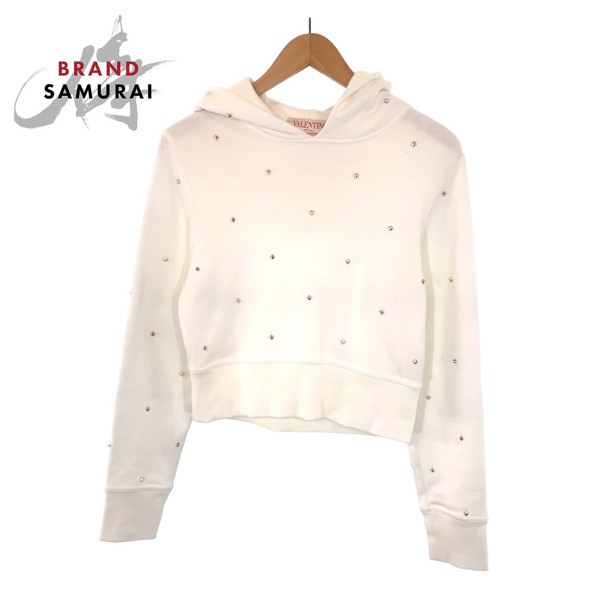 VALENTINO ヴァレンティノ ロックスタッズ サイズS ホワイト コットン 1B3MF18L7D8 パーカー フーディー 404487