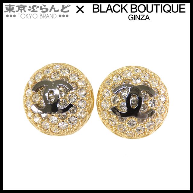 シャネル CHANEL ココマーク ピアス A20A ゴールドxブラック メタル ラインストーン GP レディース 101771795