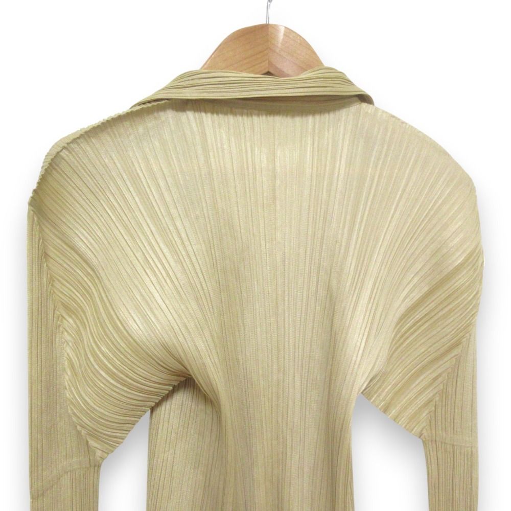 美品 PLEATS PLEASE プリーツプリーズ イッセイミヤケ ロングスリーブ シャツ ブラウス PP05-JJ001 サイズ3 イエローベージュ系 レディース 古着 中古 USED 美品 PLEATS PLEASE プリーツプリーズ イッセイミヤケ ロング