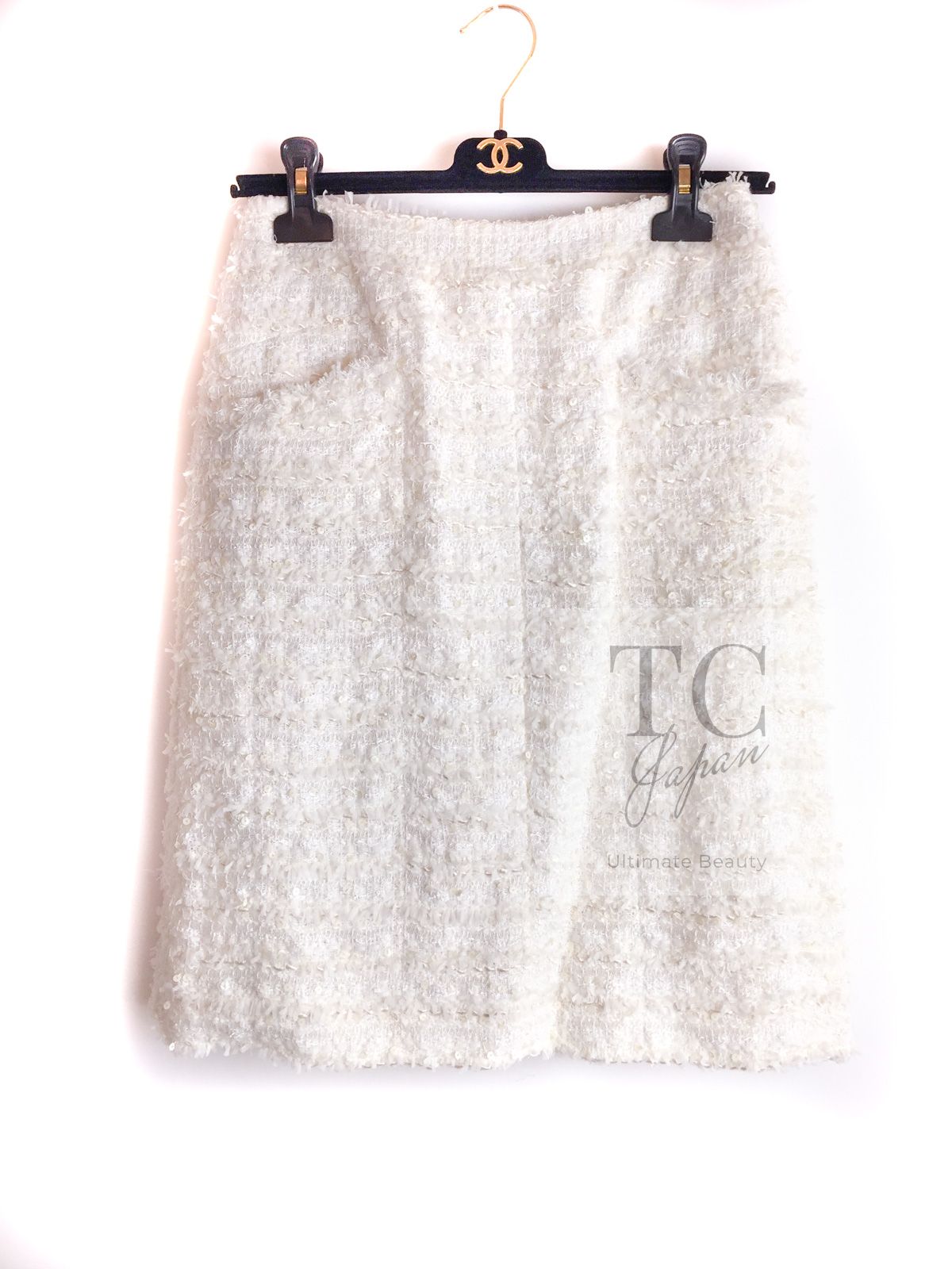 シャネル スカート CHANEL アイボリー フリンジ スパコール 美人見え  
