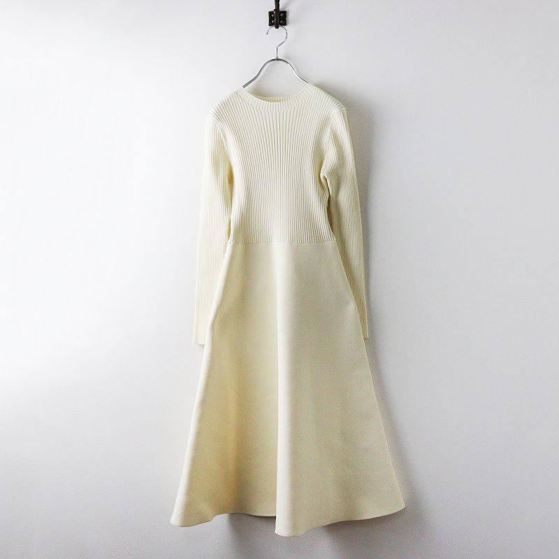 定価3.3万 2025 エストネーション リブフィット＆フ ワンピース F アイボリー ドレス 長袖 ロング