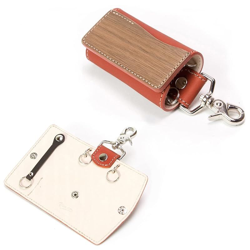 【新着商品】Key cover SK キーケース 鍵 キーカバー キーレス スマートキー メンズ レディース 本革 天然木 ウッド レザー 日本製 (レンガ)