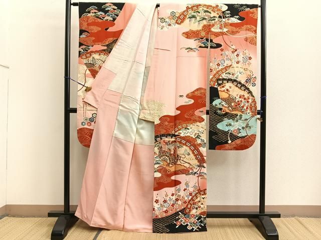 平和屋着物□豪華振袖 駒刺繍 檜扇花文 松竹梅 暈し染め 金彩 平和屋着物□豪華振袖 駒刺繍 檜扇花文 松竹梅 暈し染め 金彩