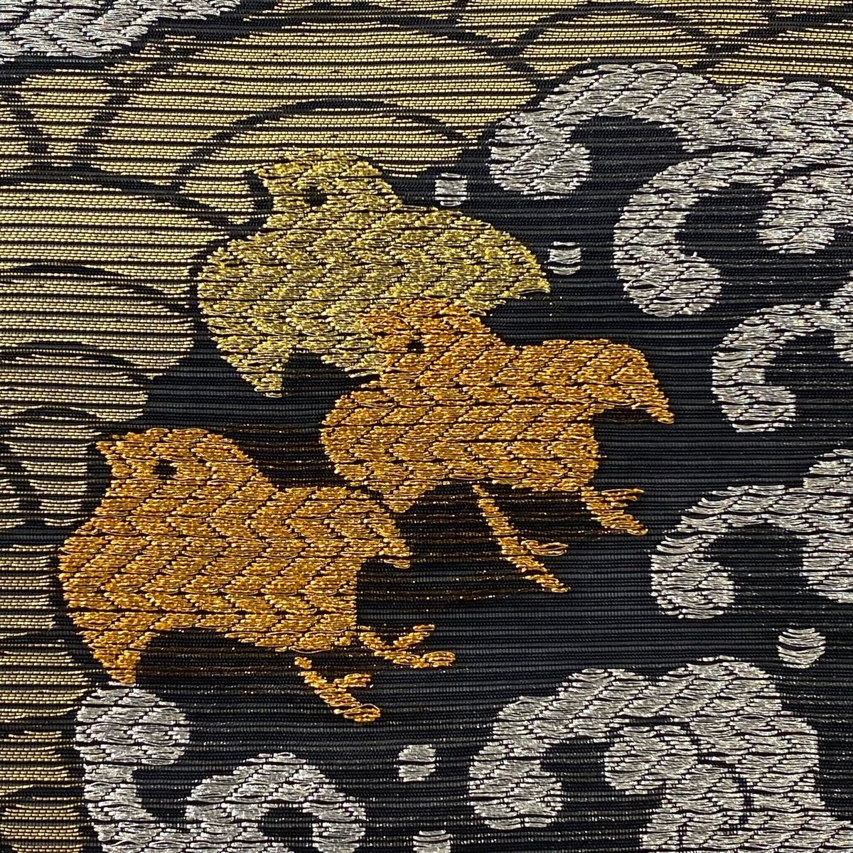 袋帯 秀品 夏帯 絽 波頭 千鳥 金銀糸 金色 全通 正絹 【中古