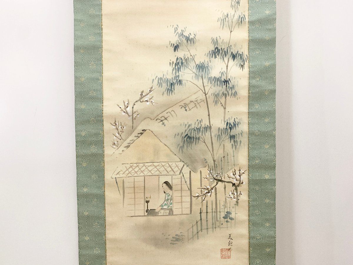 美品 掛け軸 中曽根晁二/晁子作「嵐山遊舟」屋形船 共箱 納涼 夏掛け