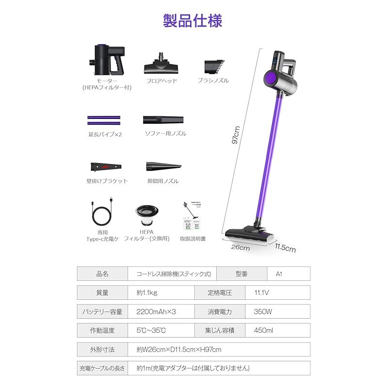 掃除機 コードレス 2025進級版-26000pa超強力吸引-LCDタッチディスプレイ コードレス掃除機 サイクロン式 45分連続稼働 壁掛け収納＆充電 ハンディークリーナー スティックークリーナー Type-C充電式 2段階の吸引力 自立 左右3 0 WWW_KANDAIZUMI_COM