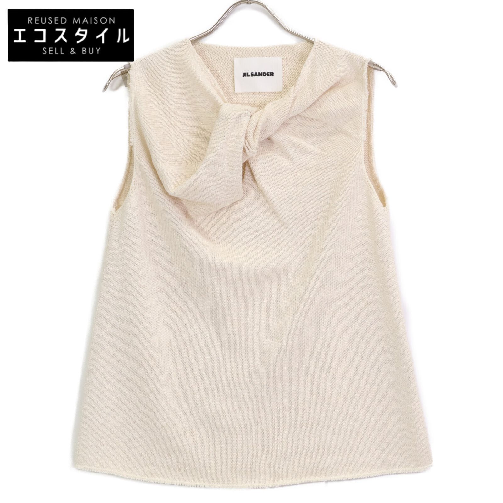 JIL SANDER ジルサンダー JSWS751308 ﾎﾜｲﾄ ﾆｯﾄ ﾉｰｽﾘｰﾌﾞｶｯﾄｿｰ 34