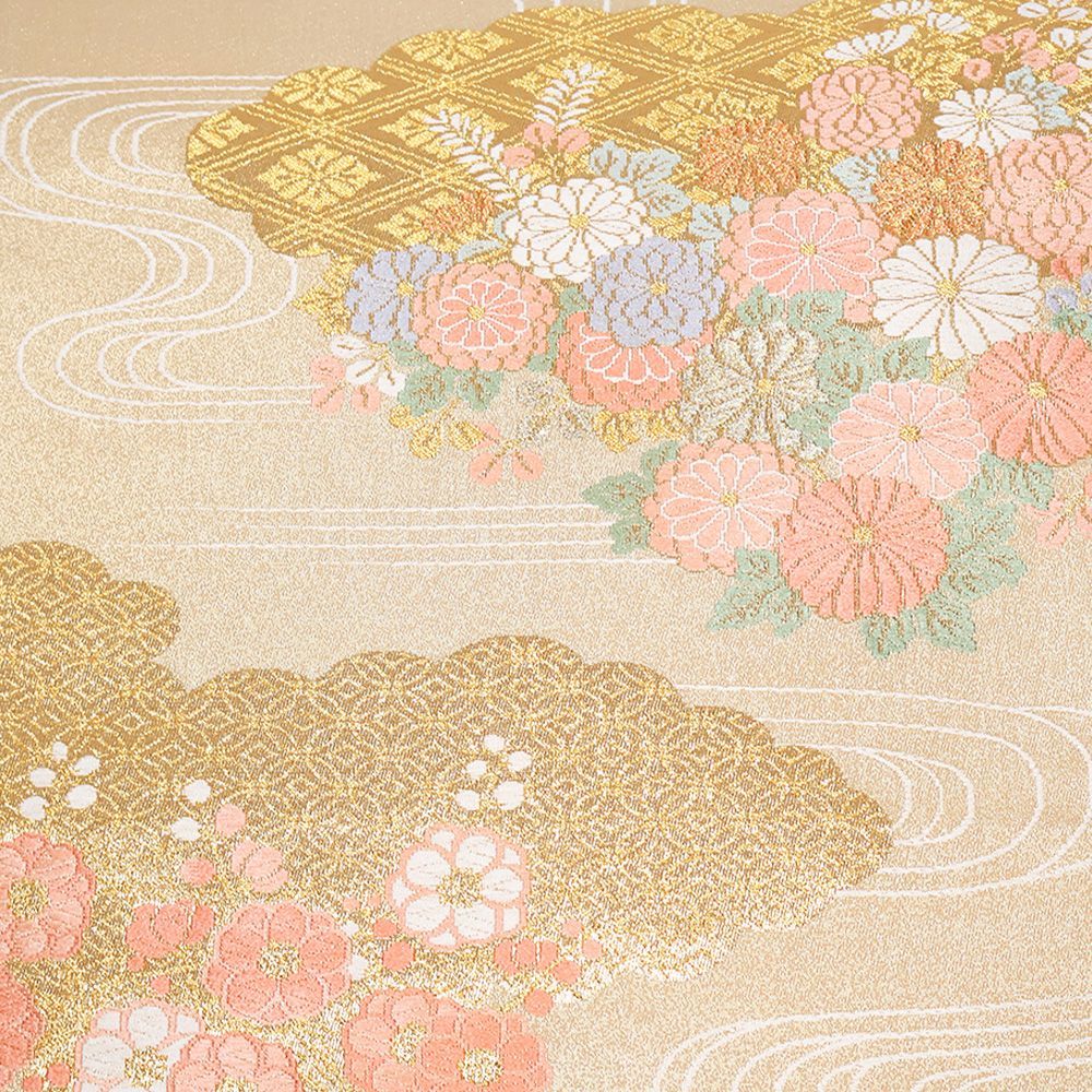 礼装用 袋帯 正絹 金 オシドリ 菊 梅 藤 菱文 七宝文 雲 Mサイズ