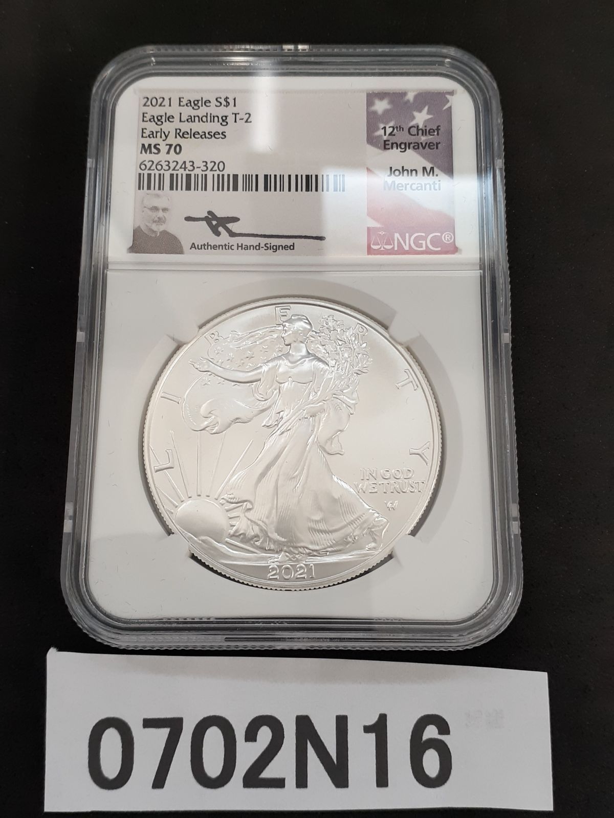 0702N16 2021 イーグルS＄1 MS70 彫刻家ジョンMマーカンティ最後の紋章デザイン NGC マットプルーフ