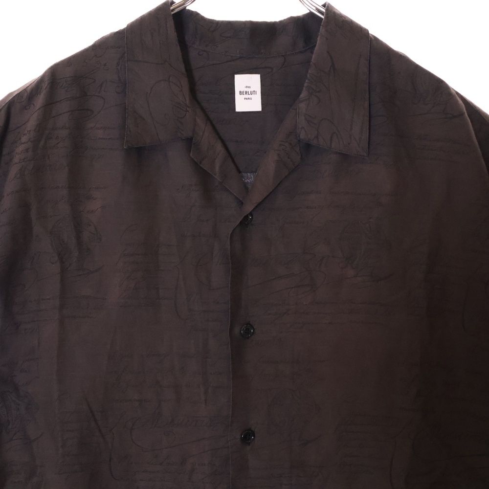 *Berluti*シルクミックス カリグラフィモノグラム 半袖 シャツ Berluti (ベルルッティ) カリグラフィ総柄 半袖シルク混シャツ