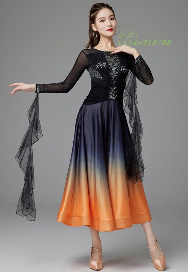 魅惑的な 社交ダンス ドレス 競技用ドレス ドレス パーティー ワンピース フリル 長袖 社交ダンス衣装 vii4w918788 美容