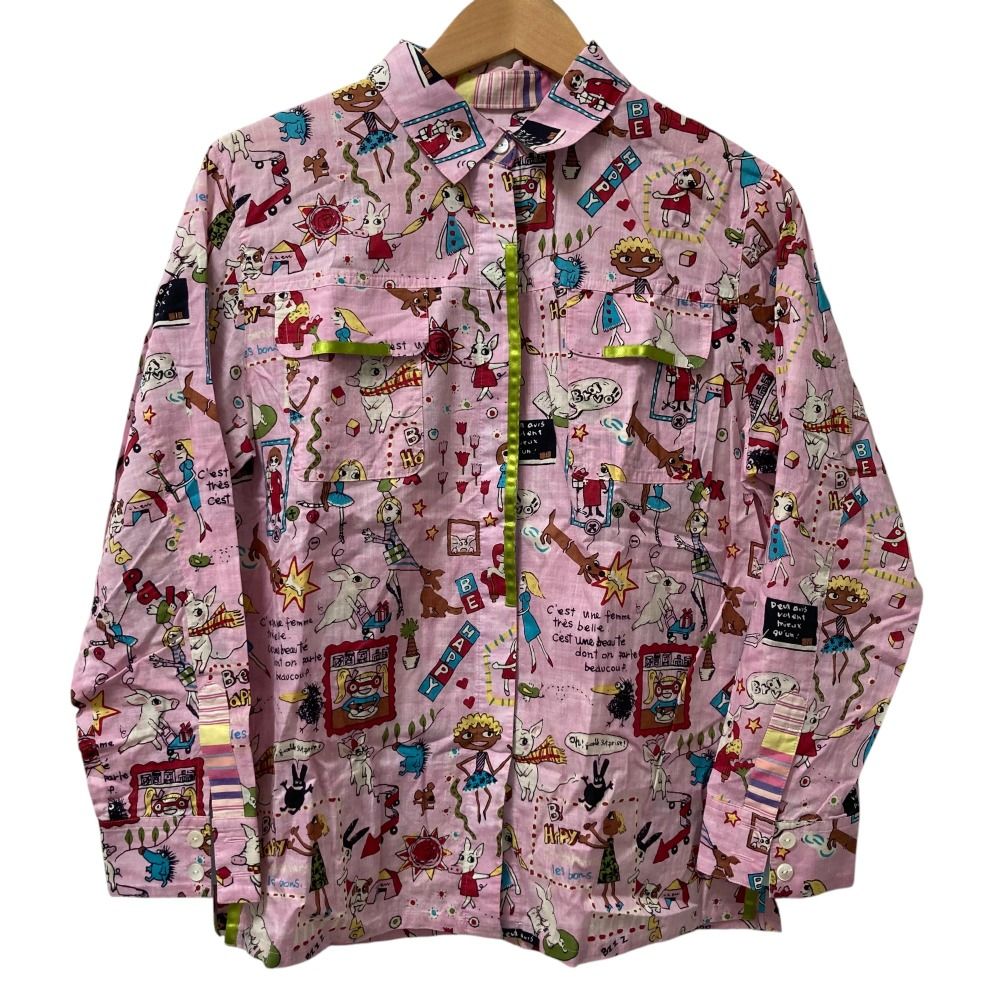 美品 OLLEBOREBLA ALBEROBELLO オレボレブラ アルベロベロ 総プリント 長袖 シャツ ブラウス ピンク レディース 古着 中古 美品 OLLEBOREBLA ALBEROBELLO オレボレブラ アルベロベロ 総