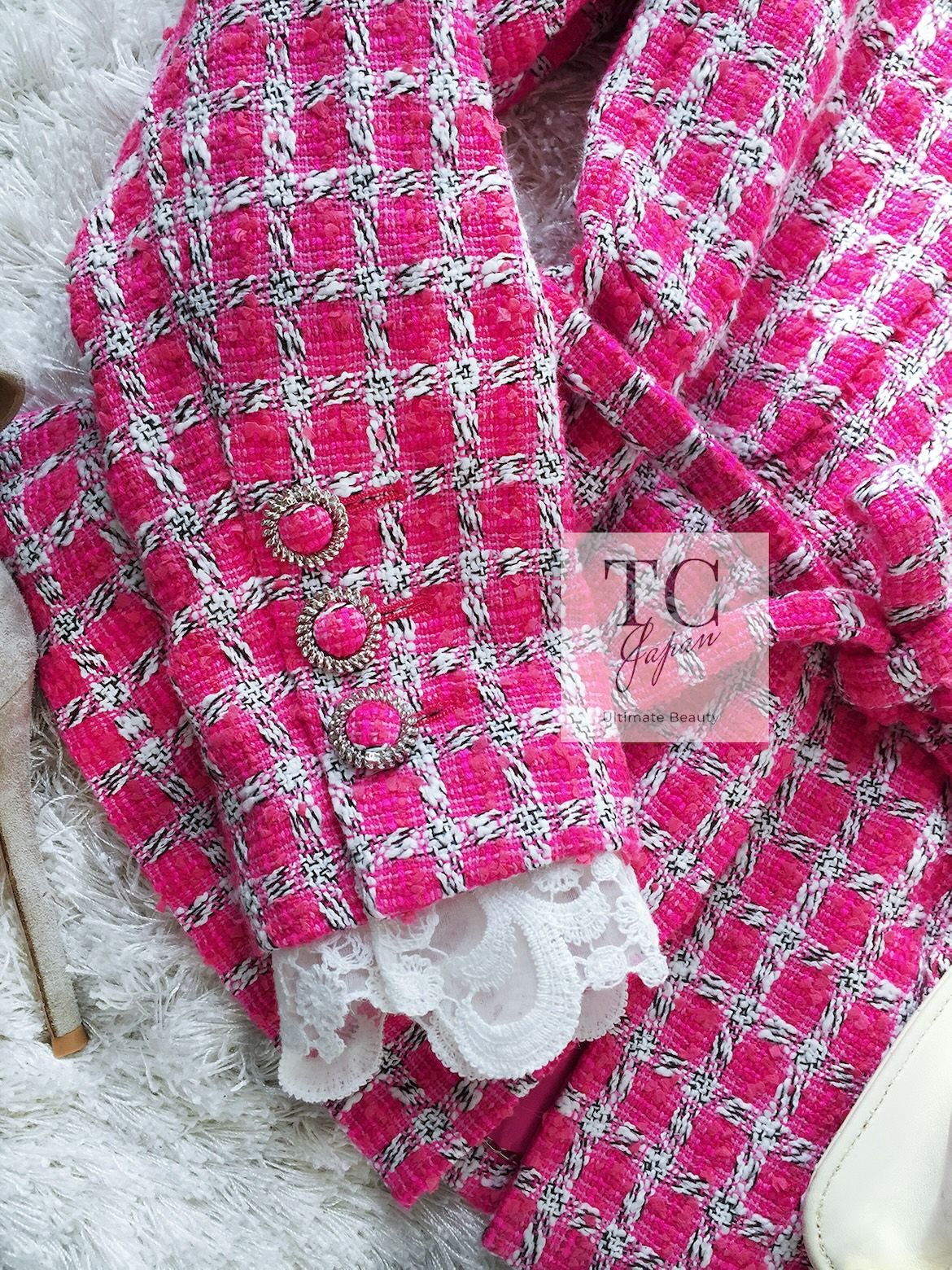 シャネル ジャケット CHANEL ピンク ホワイト コットン 春夏