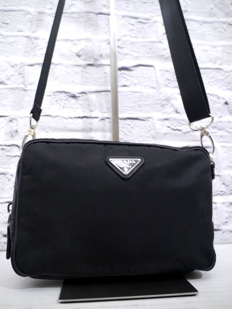 美品◇ 美品◇ PRADA プラダ ナイロンxサフィアーノレザー クロス 