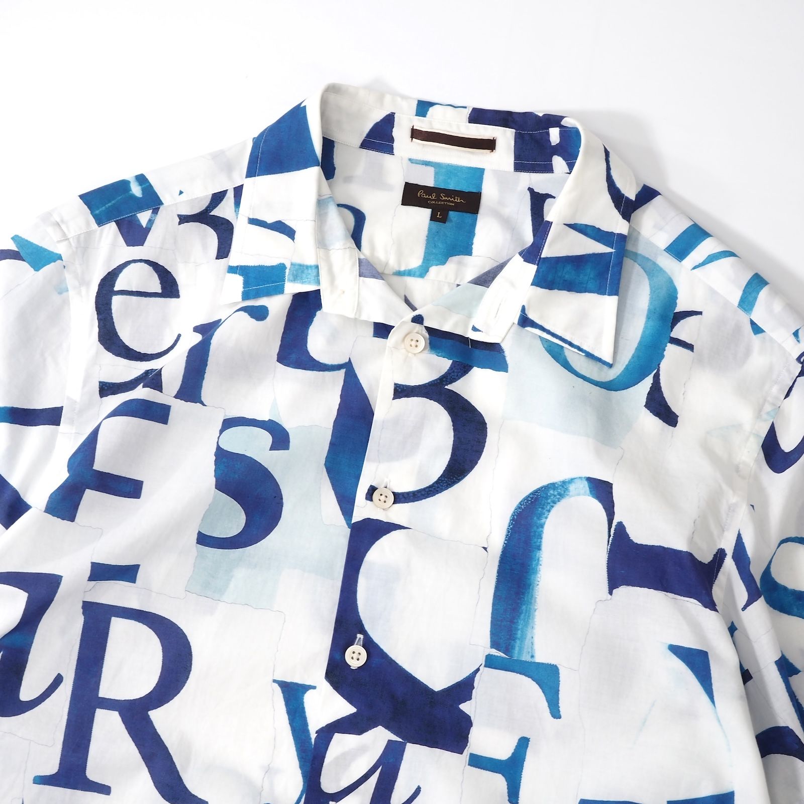 ポールスミス Paul Smith 総柄 半袖 シャツ L ホワイト ブルー