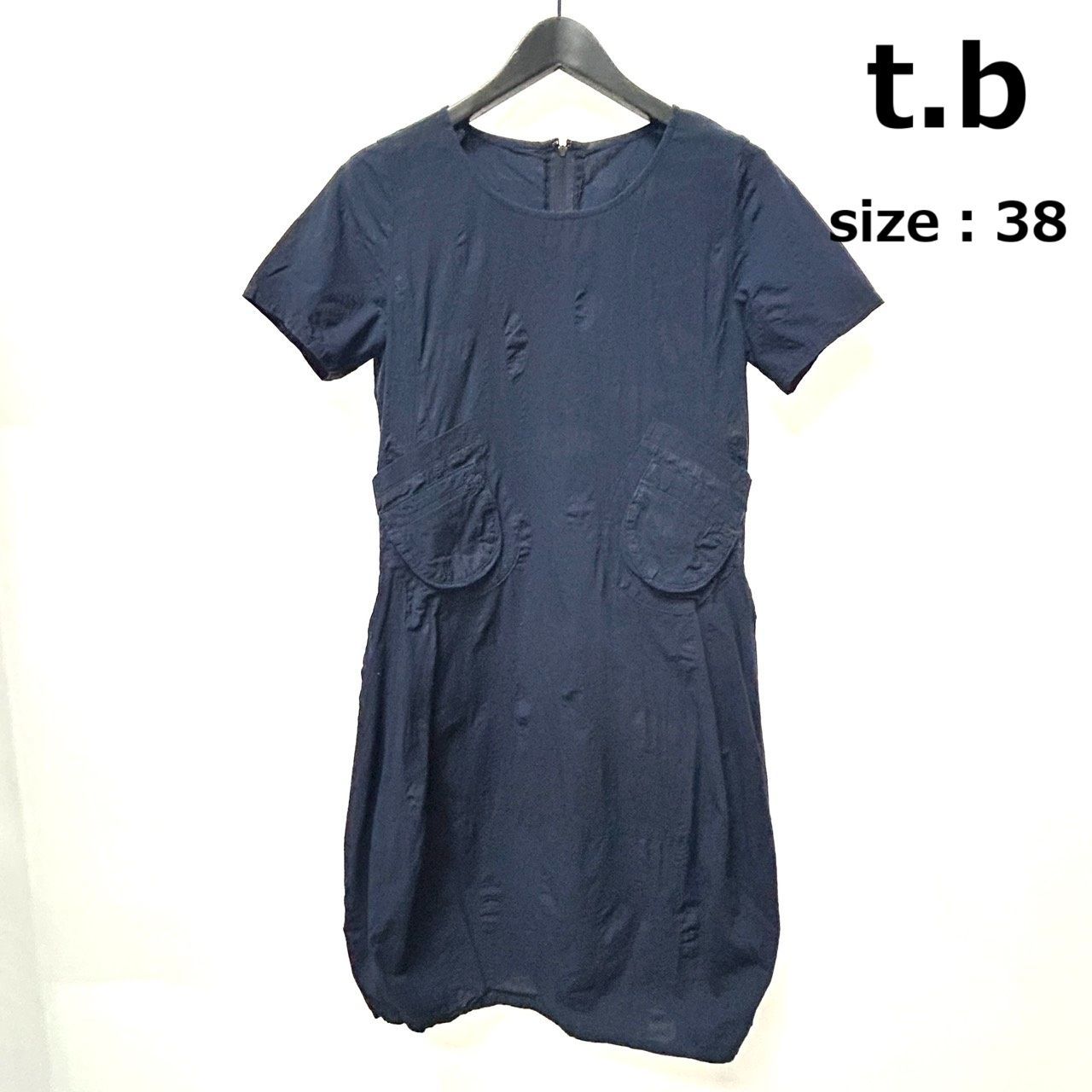 t.b 40 ブラック系 ひざ丈ワンピース 半袖バルーンドレス レディース 変形デザイン立体ポケット 日本製 センソユニコ マツオ ティービー
