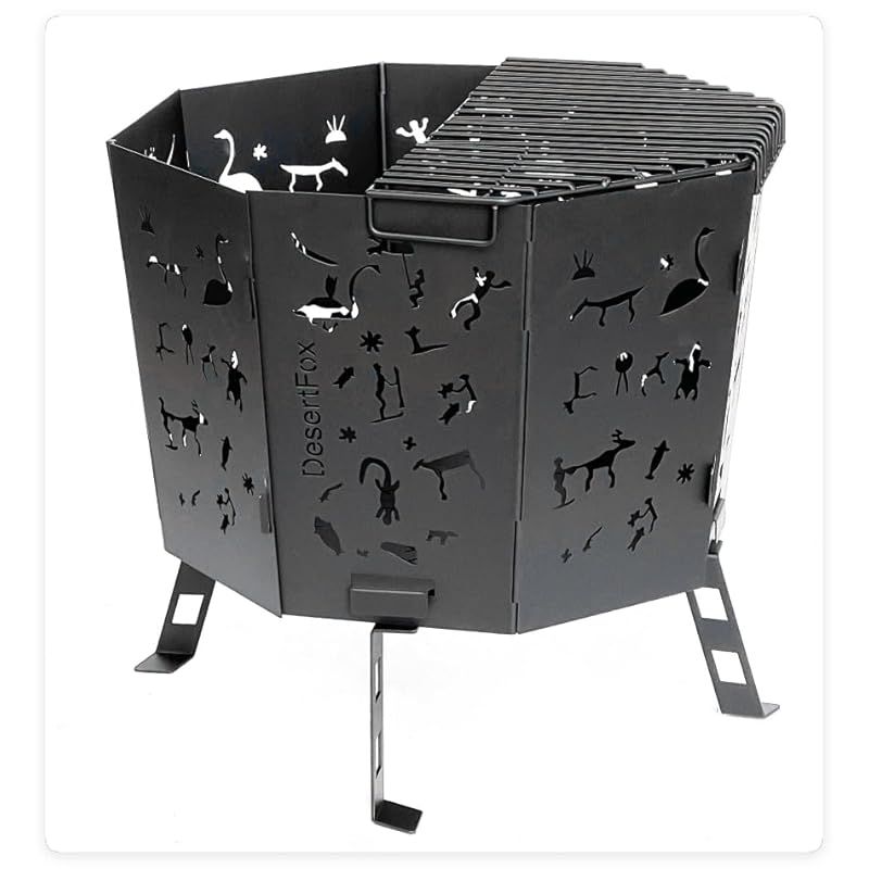 在庫 DesertFox 焚き火台 キャンプ 折りたたみ式 薪グリル 炊き火台 燃焼効率高い 収納袋付き アウトドア バーベキューコンロ 薪台 組み立てやすい 手入れ簡単 大型 BJ 黒 0
