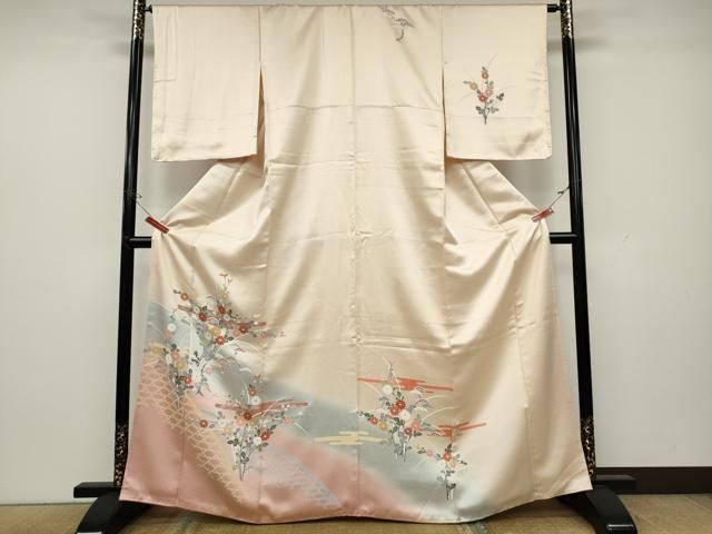 平和屋着物○訪問着 エ霞竹垣草花文 暈し染め 金彩 正絹