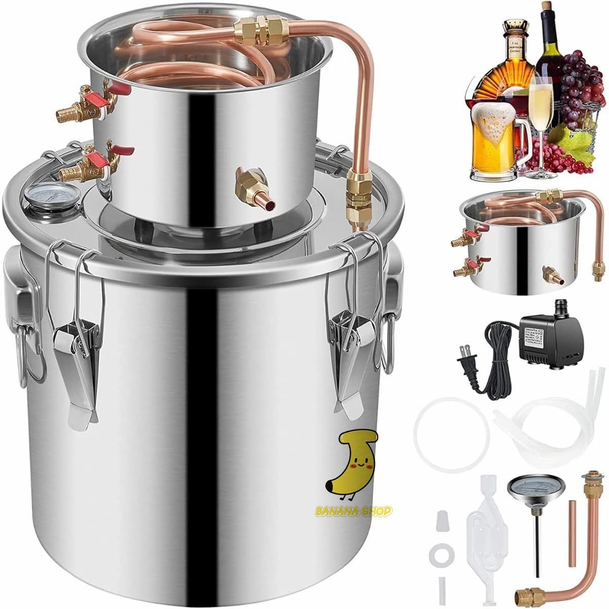 蒸留器 精油 ハーブ 家庭用 浄水ポット 蒸留水 ヒバ 純露 蒸留水器 キッチンアルコール 10l 発酵器 酒かん器 家庭用浄水器 ポット型 ガスストーブ 磁炉 ストーブ 缶ストーブに適しています 10L