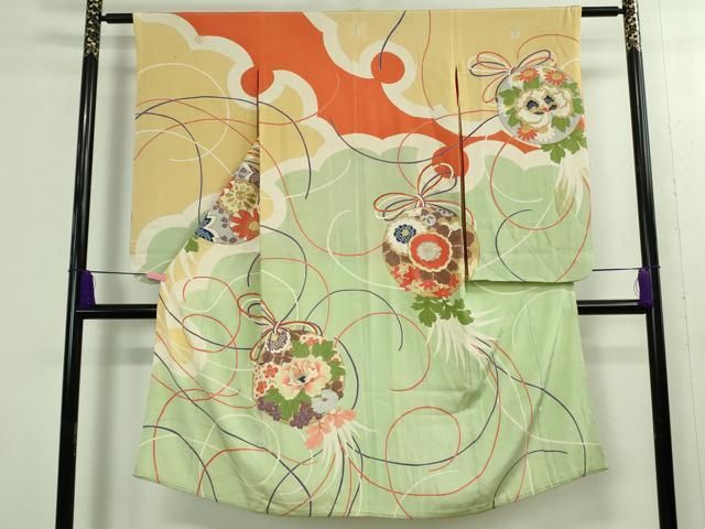 平和屋着物 上 アンティーク 大正ロマン 七五三 女の子 7歳 祝着 刺繍 花薬玉 DZAA9980kh5