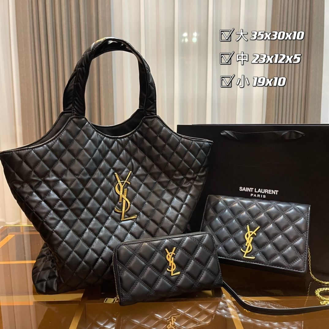 極美品 イヴサンローラン SAINT LAURENT 大容量 ハンドバッグ ショルダーバッグ 長財布 3点セット