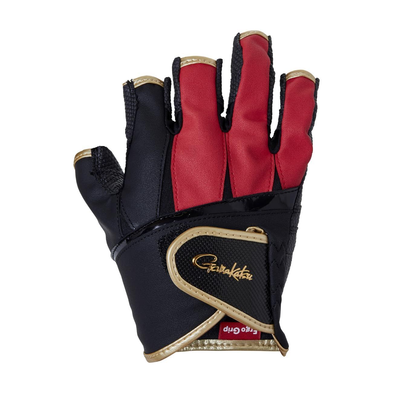 Color ブラック レッド_Size LL がまかつ Gamakatsu エルゴグリップグローブ 5本切･HS GM7296 ブラック レッド LL