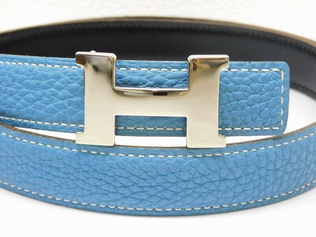 エルメス ミニ コンスタンス ベルト Hバックル 75 ブラック×ブルージーン シルバー金具 □にH刻印 レディース HERMES □7E