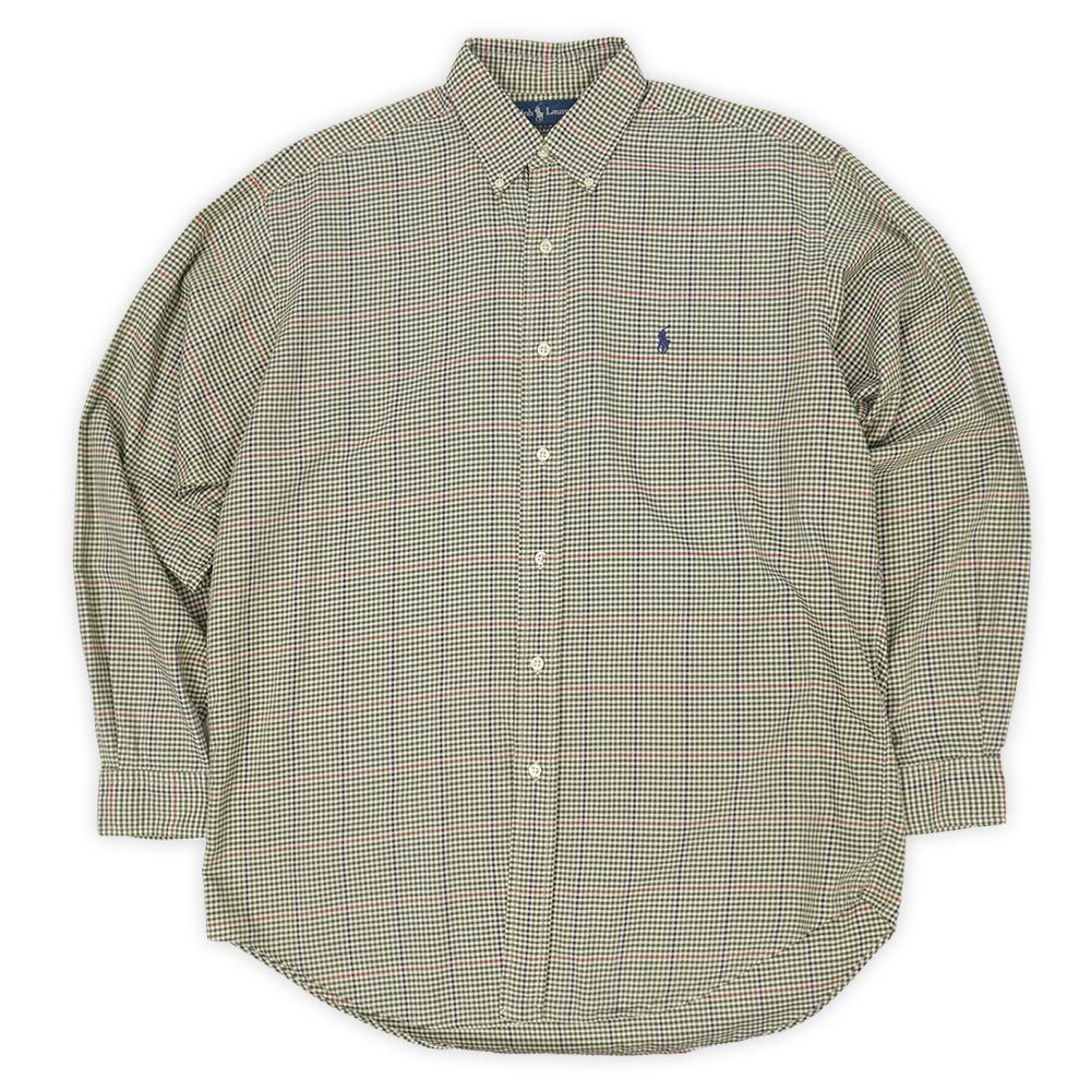ポロラルフローレン POLO RALPH LAUREN 90's 90年代 ボタンダウンシャツ BD BLAKE ブレイク 定番 USA ヴィンテージ 古着 グリーン系 チェック柄 M【中古】