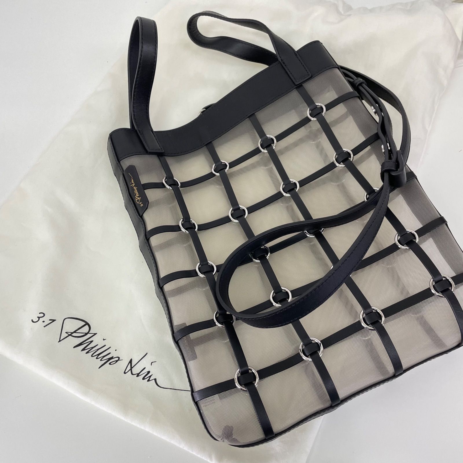 美品 3.1 phillip Lim スリーワンフィリップリム メッシュ レザー 2way