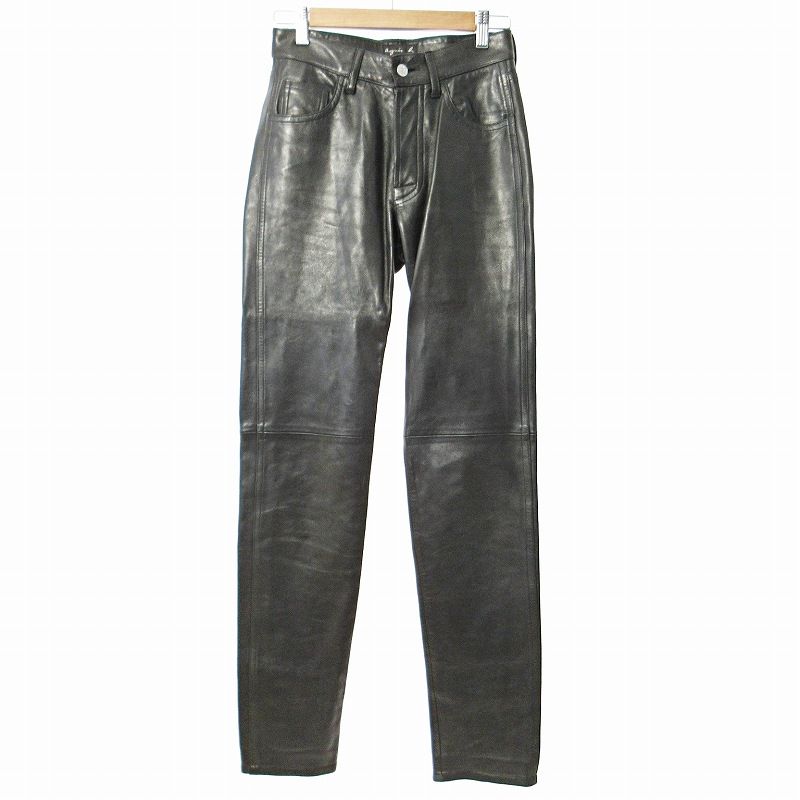 アニエスb レザー パンツ Ma）Agnès b メンズ 黒シープレザーパンツ(M
