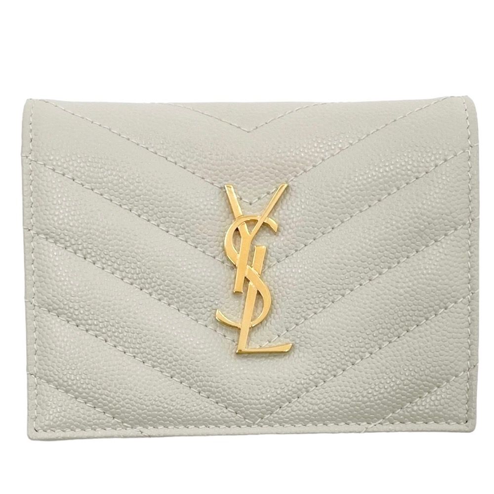 美品！サンローラン パリ YSL コンパクト 折り財布 ホワイト-