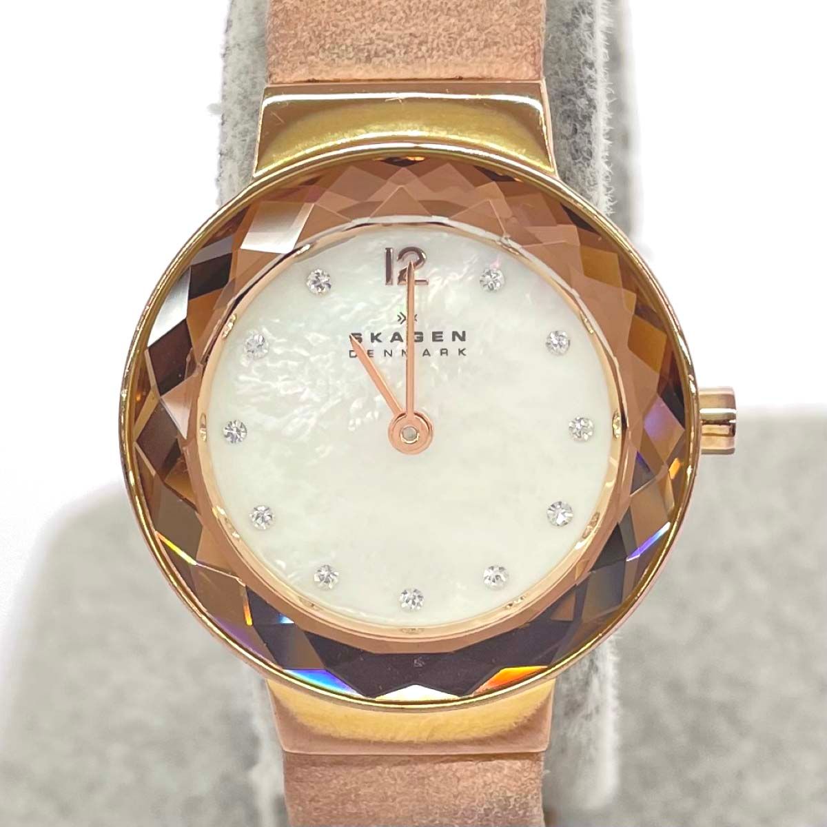 Skagen スカーゲン 腕時計  クォーツ/SS×レザー/ 456SRLT   ゴールドカラー×ピンクベージュ レディース / 240001161751 Skagen スカーゲン 腕時計 クォーツ/SS×レザー/ 456SRLT ゴールド