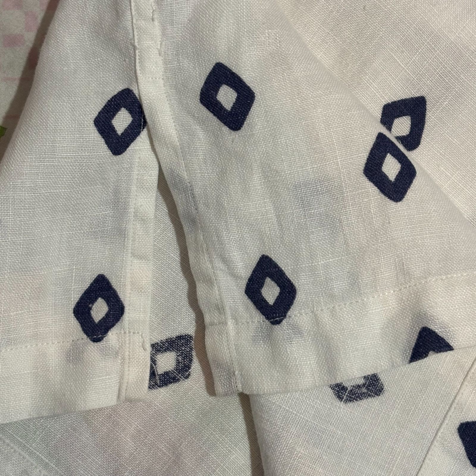【美品】ラルフローレン　OCEAN WASH LINEN 半袖シャツ 刺繍 白 ラルフローレン 半袖シャツ ノーカラーシャツ 刺繍ロゴ 白