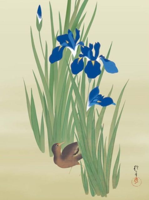 【複製】工芸画 酒井抱一「燕子花に水鶏図」絹本 掛軸 日本画 花鳥 MA449 複製】工芸画 酒井抱一「燕子花に水鶏図」絹本 掛軸 日本画 花鳥
