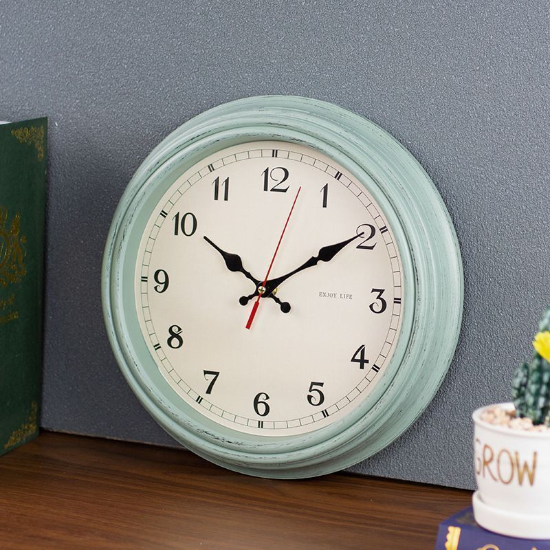 インテリア ヴィンテージ 掛け時計 クロック 壁掛け時計 水色 レトロ おしゃれ 丸い 丸型 かわいい アメリカン カントリー シンプル ハンギングクロック パストラルスタイル リビングルーム