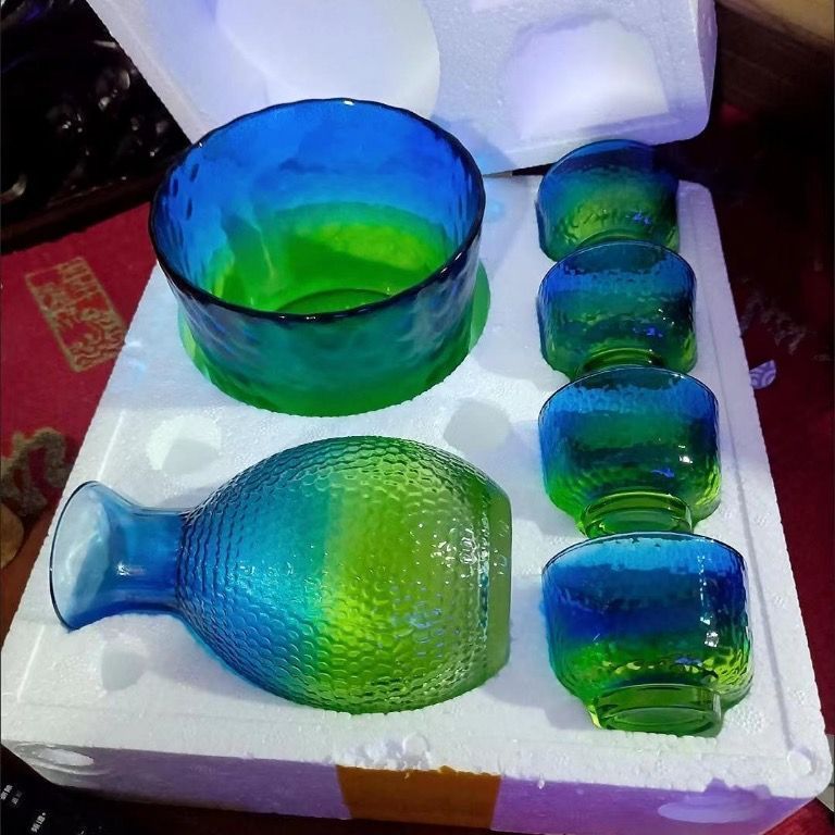 青色カットガラス 徳利と杯セット とっくり 徳利 日本酒 酒器 冷酒 琉球ガラス グラス コバルト徳利