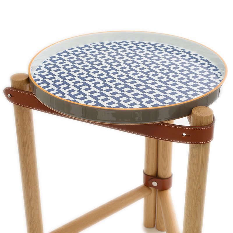 エルメス サイドテーブル 組み立て式 ブルー/ホワイト 陶器/ウッド
